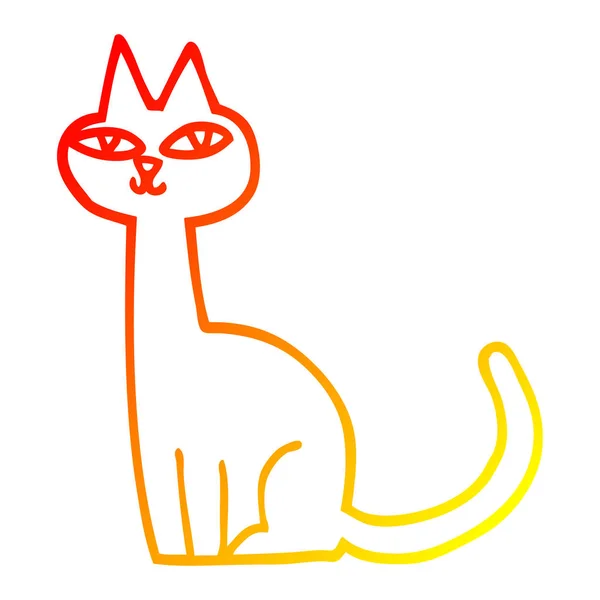 Línea de gradiente caliente dibujo dibujos animados gato — Vector de stock