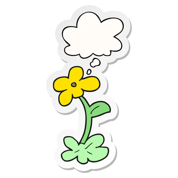 Λουλούδι καρτούν και φούσκα σκέψης ως τυπωμένο αυτοκόλλητο — Διανυσματικό Αρχείο