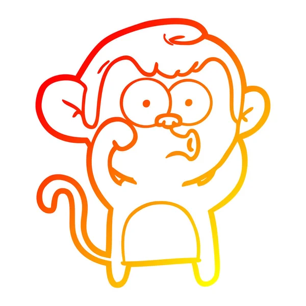 Garis gradien hangat menggambar kartun hooting monyet - Stok Vektor