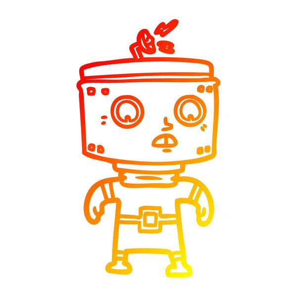 Warme gradiënt lijntekening cartoon robot — Stockvector
