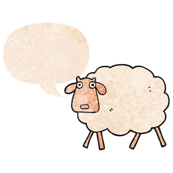 レトロなテクスチャーで漫画の羊とスピーチバブル — ストックベクタ