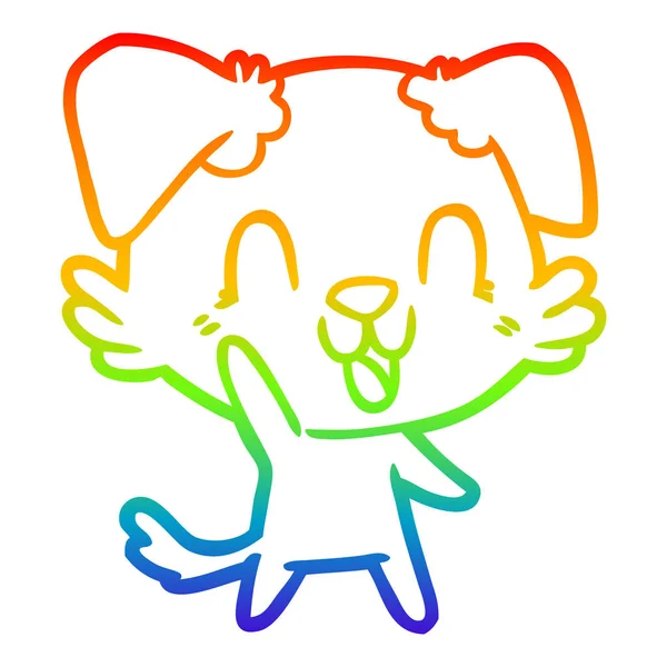 Rainbow gradient line drawing laughing cartoon dog — Stock Vector