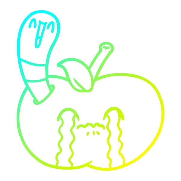 Froid dégradé ligne dessin dessin animé ver manger une pomme — Image vectorielle