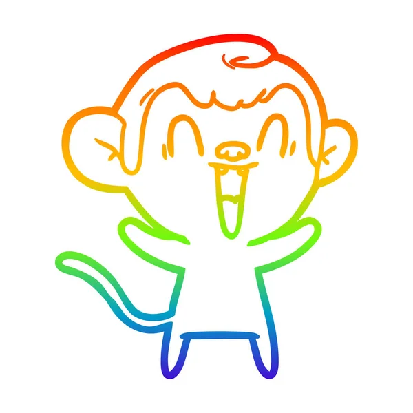 Arco-íris linha gradiente desenho desenho dos desenhos animados rindo macaco — Vetor de Stock