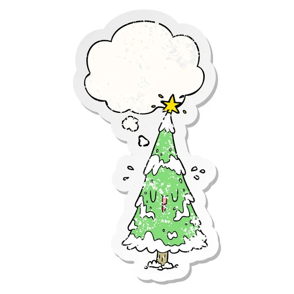 Árbol de Navidad de dibujos animados y la burbuja de pensamiento como un s desgastado angustiado — Archivo Imágenes Vectoriales