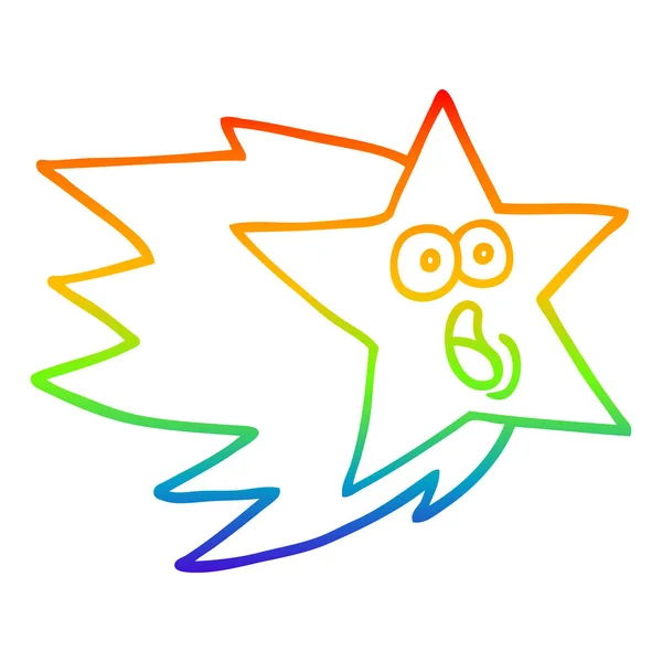 Rainbow gradient line drawing cartoon shooting star — Stock Vector