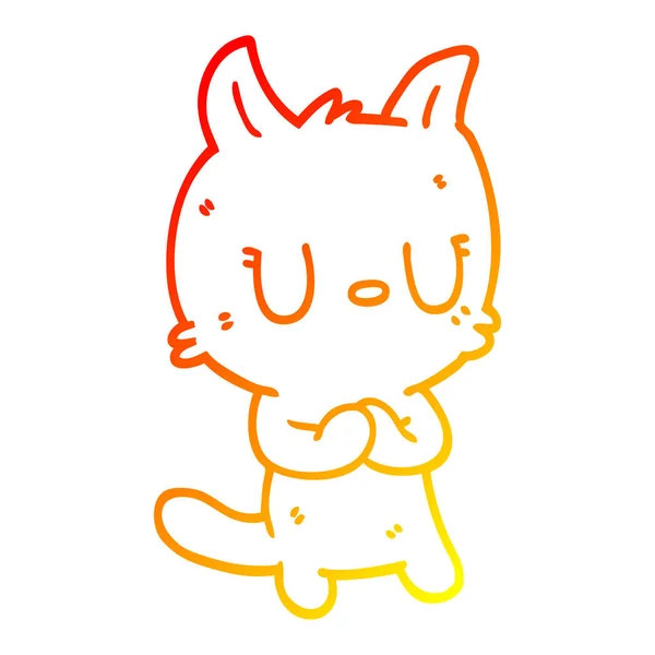 Warme kleurovergang lijntekening cartoon gelukkig kat — Stockvector
