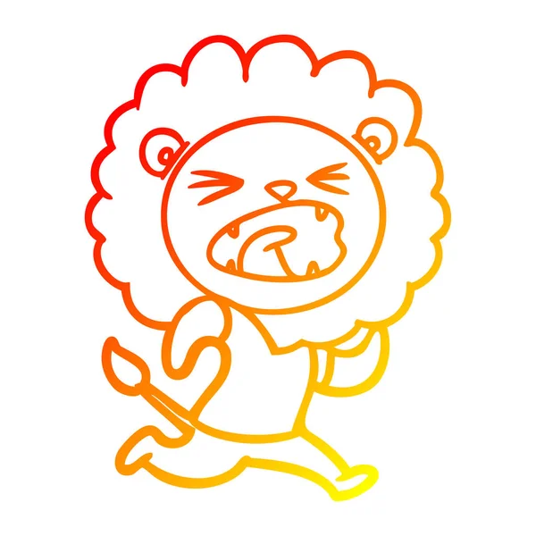 Chaud dégradé ligne dessin dessin dessin animé lion courir — Image vectorielle