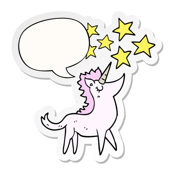 Kartun unicorn dan stiker gelembung bicara - Stok Vektor