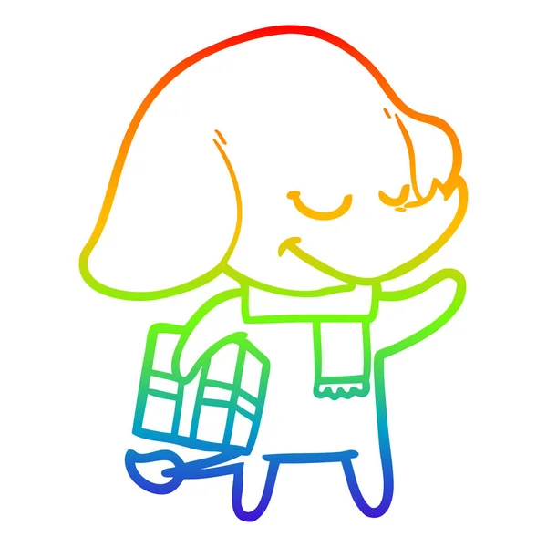 虹のグラデーションライン描画漫画クリスマス象 — ストックベクタ
