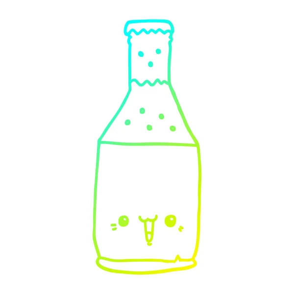 Línea de gradiente frío dibujo botella de cerveza de dibujos animados — Vector de stock