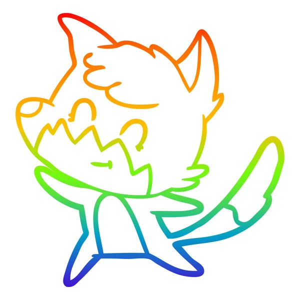 Regenboog gradiënt lijntekening cartoon vriendelijke Fox — Stockvector