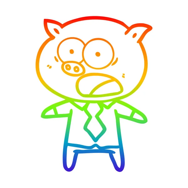 Regenbogengradienten Linie Zeichnung Karikatur Schwein schreien — Stockvektor