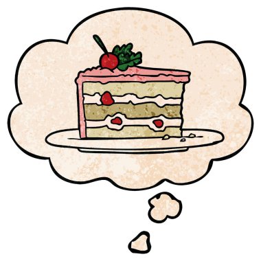 karikatür tatlı kek ve grunge doku patter düşünce balonu