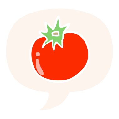 retro tarzında karikatür domates ve konuşma balonu