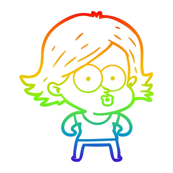 Rainbow gradient ligne dessin dessin animé fille boudage — Image vectorielle