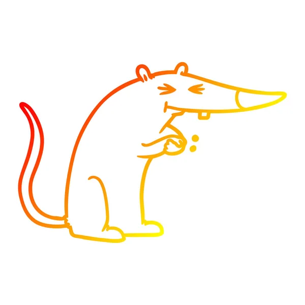 Warme gradiënt lijntekening cartoon sneaky rat — Stockvector
