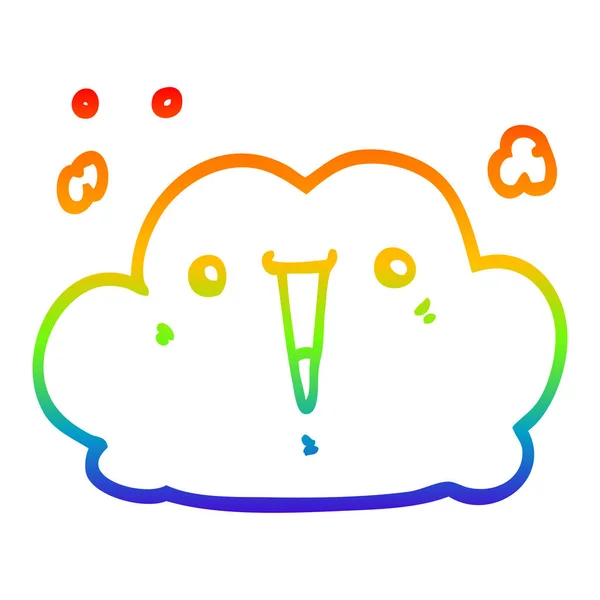 Rainbow gradient line drawing cute cartoon cloud — Stock Vector