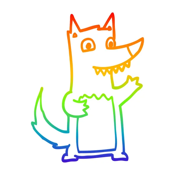 Regenboog gradiënt lijntekening cartoon Wolf — Stockvector