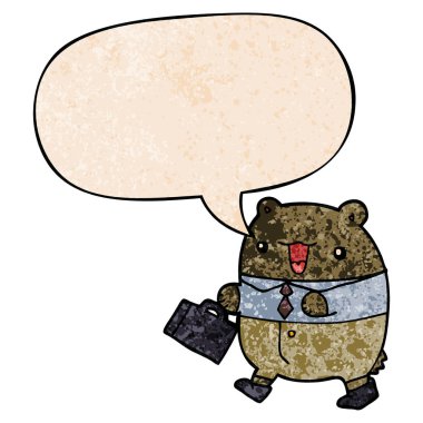 retro doku st sevimli karikatür iş ayı ve konuşma balonu