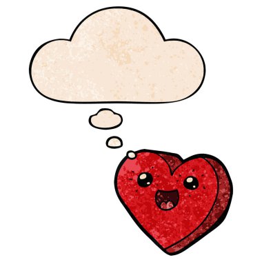 kalp çizgi film karakteri ve grunge doku pat düşünce balonu