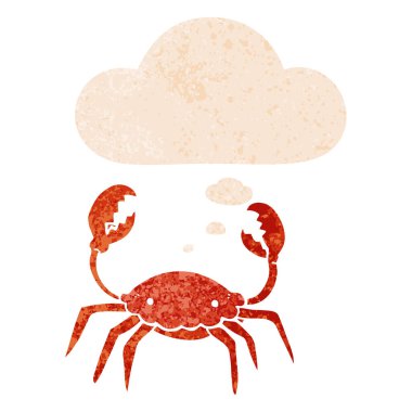 retro dokulu tarzda karikatür yengeç ve düşünce balonu