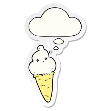 karikatür dondurma ve baskılı bir etiket olarak düşünce kabarcık