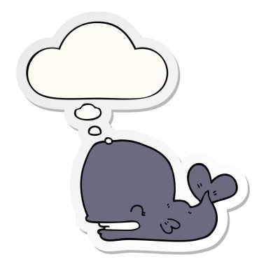 karikatür balina ve baskılı bir etiket olarak düşünce kabarcık