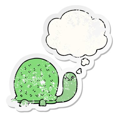 sevimli karikatür kaplumbağa ve sıkıntılı yıpranmış stic olarak kabarcık düşünce