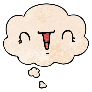mutlu karikatür yüz ve grunge doku desen düşünce balonu 