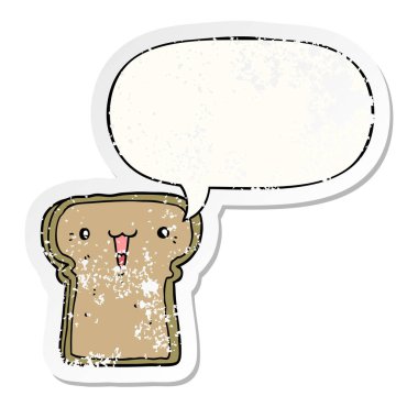 sevimli karikatür tost ve konuşma balonu sıkıntılı etiket