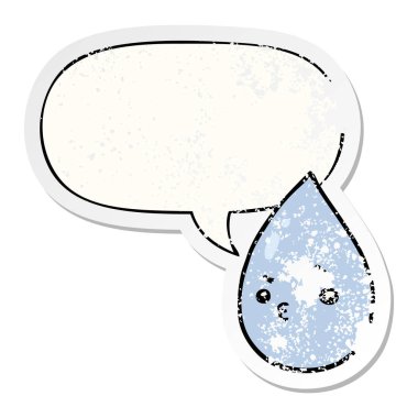 karikatür sevimli yağmur damlası ve konuşma balonu sıkıntılı etiket