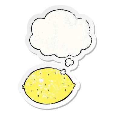 karikatür limon ve sıkıntılı yıpranmış etiket olarak kabarcık düşünce