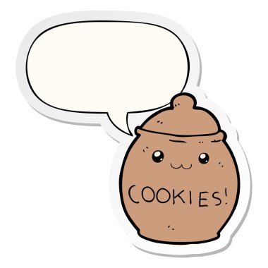 karikatür çerez kavanoz ve konuşma kabarcık etiket