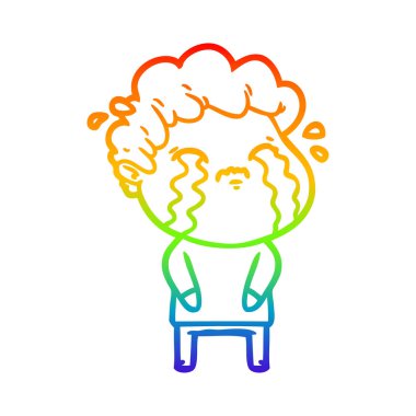 gökkuşağı degrade çizgi çizim karikatür adam ağlıyor