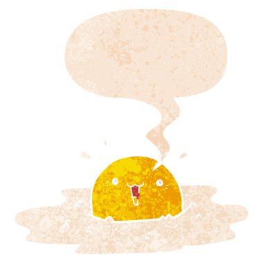 retro dokulu tarzında sevimli karikatür kızarmış yumurta ve konuşma balonu