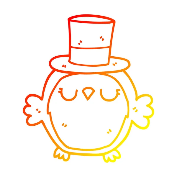 Warme kleurovergang lijntekening cartoon Owl dragen van de bovenste hoed — Stockvector