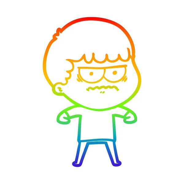 Rainbow gradient line drawing cartoon annoyed man — Stock Vector