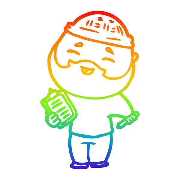 Arco iris gradiente línea dibujo dibujos animados feliz barbudo hombre — Vector de stock