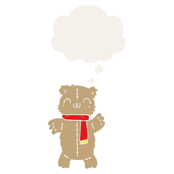 Cartoon teddy bear and thought bubble in retro style — Stock Vector