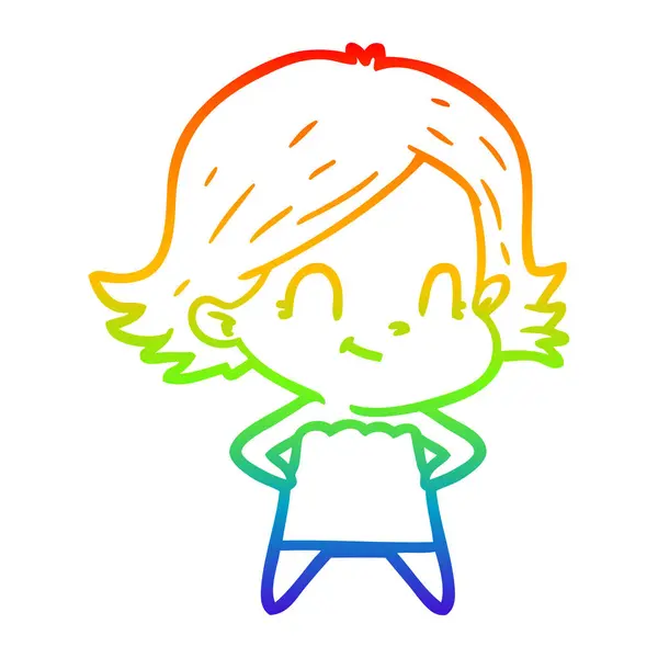 Regnbue gradient linje tegning tegneserie venlig pige – Stock-vektor