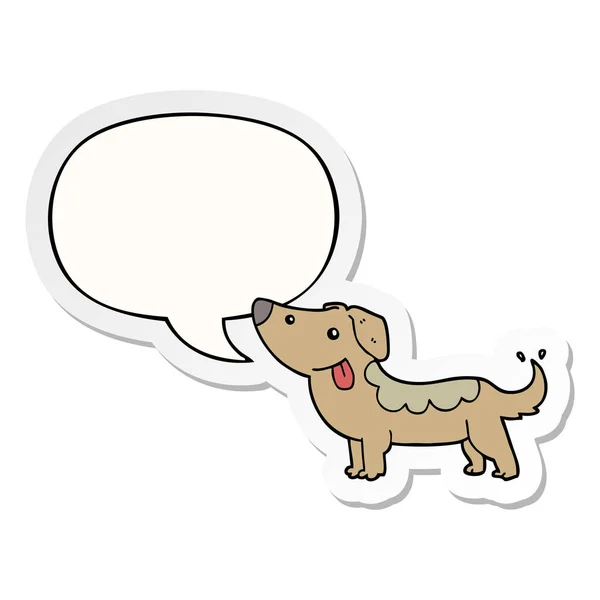 कार्टून कुत्ता और भाषण बुलबुला स्टिकर — स्टॉक वेक्टर