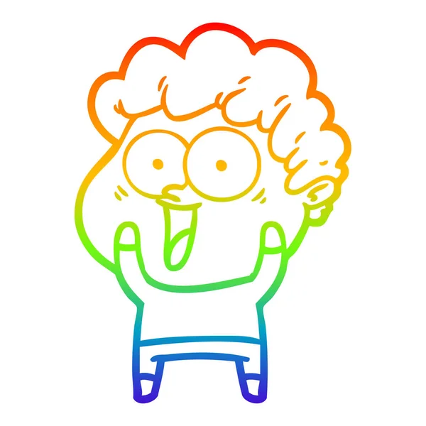 Regenbogen-Gradienten-Linie Zeichnung Karikatur glücklicher Mann — Stockvektor