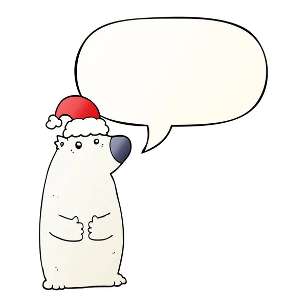 Cartoon-Bär mit Weihnachtsmütze und Sprechblase in glattem G — Stockvektor