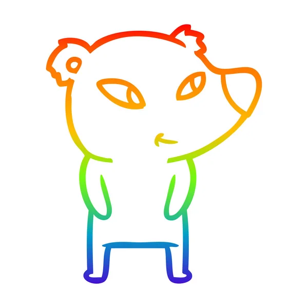 Rainbow gradient ligne dessin mignon dessin animé ours — Image vectorielle