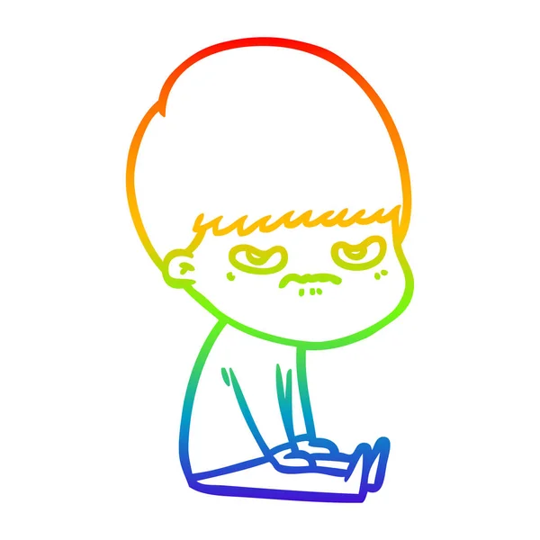 Rainbow gradient line drawing cartoon boy — Stock Vector