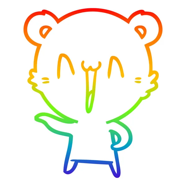 Regenboog gradiënt lijntekening lachende ijsbeer cartoon — Stockvector