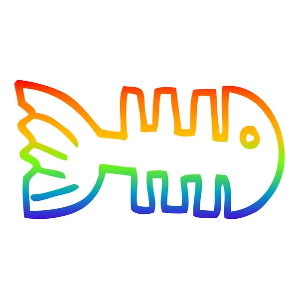 Linha gradiente arco-íris desenho desenhos animados ossos de peixe — Vetor de Stock