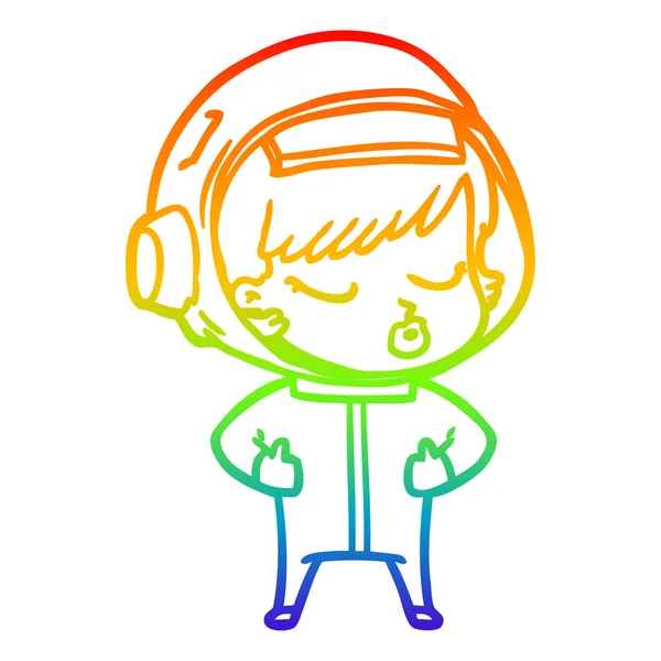 Regenboog gradiënt lijntekening cartoon mooie astronaut meisje — Stockvector