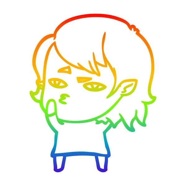 Rainbow gradien line drawing cartoon vampire girl - Stok Vektor